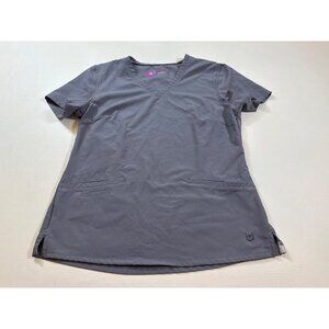 Urbane Performance Womens Scrub Top V-Neck Gray Short Sleeve Size M (F297)